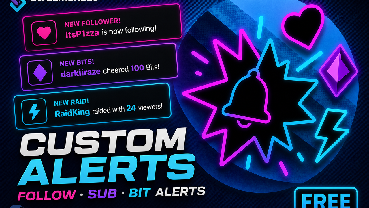 Custom Follow, Sub & Bit Alerts free Streamer.bot OBS overlay